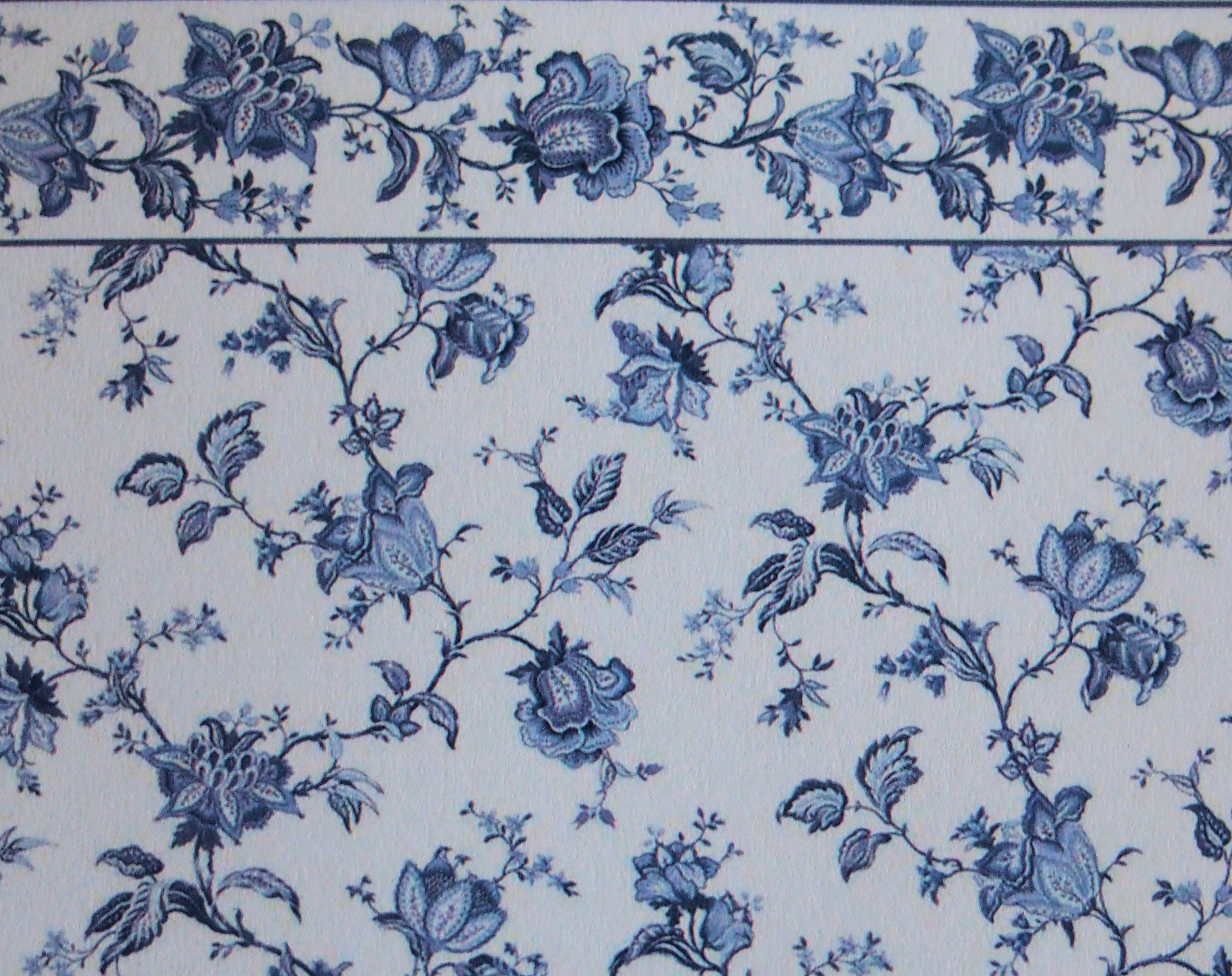 Blue Flower Wallpaper with Border - Click Image to Close